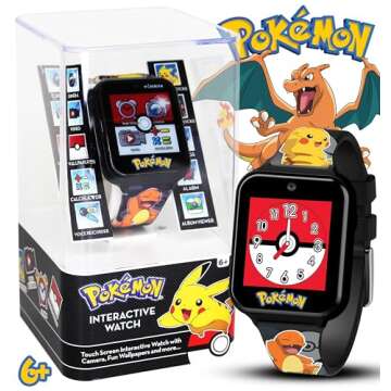 Accutime Kids Pokémon Pikachu Black Digital LED Quartz Wrist-Watch with Camera, Alarm, Timer, Stopwatch, and Games for Boys, Girls, and Toddlers