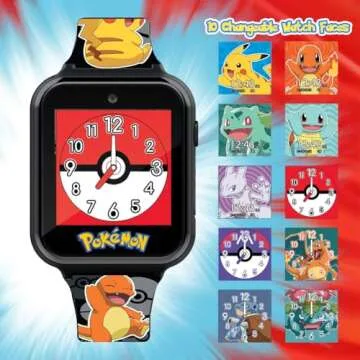 Accutime Kids Pokémon Pikachu Black Digital LED Quartz Wrist-Watch with Camera, Alarm, Timer, Stopwatch, and Games for Boys, Girls, and Toddlers