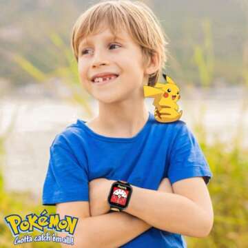 Accutime Kids Pokémon Pikachu Black Digital LED Quartz Wrist-Watch with Camera, Alarm, Timer, Stopwatch, and Games for Boys, Girls, and Toddlers