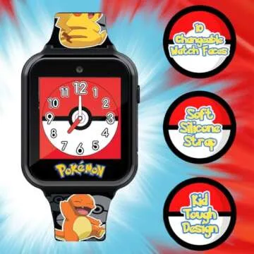 Accutime Kids Pokémon Pikachu Black Digital LED Quartz Wrist-Watch with Camera, Alarm, Timer, Stopwatch, and Games for Boys, Girls, and Toddlers