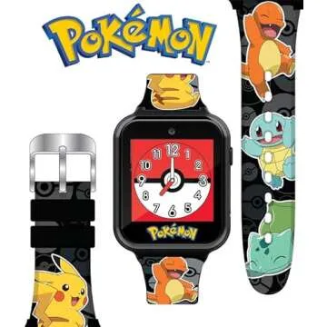 Accutime Kids Pokémon Pikachu Black Digital LED Quartz Wrist-Watch with Camera, Alarm, Timer, Stopwatch, and Games for Boys, Girls, and Toddlers