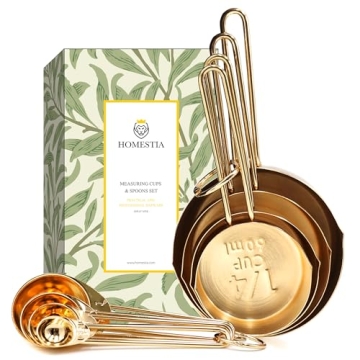 Homestia Gold Measuring Spoons and Cups Set, Stainless Steel, Kitchen Gadgets for Cooking and Baking...