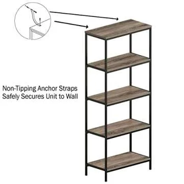Lavish Home 5-Tier Industrial Bookshelf for Stylish Decor