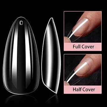 Makartt Almond Nail Tips, 500Pcs Stiletto Full Cover False Nails Clear Press on Nails Acrylic Nail Tips Soak Off Nail Tips Clear Fake Nail Tips for Acrylic Nails Art, 10 Sizes