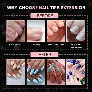 Makartt Almond Nail Tips, 500Pcs Stiletto Full Cover False Nails Clear Press on Nails Acrylic Nail Tips Soak Off Nail Tips Clear Fake Nail Tips for Acrylic Nails Art, 10 Sizes