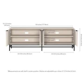 Henn&Hart Montello TV Stand, 70" Wide, White