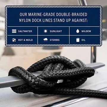 Rainier Supply Co. Boat Dock Lines & Rope -2pk 15ft x 3/8" or 25ft x 1/2", Boat Ropes for Docking - Premium Double Braided Nylon Dock Rope - Mooring Line with 12" Eyelet - Boat Rope - Black