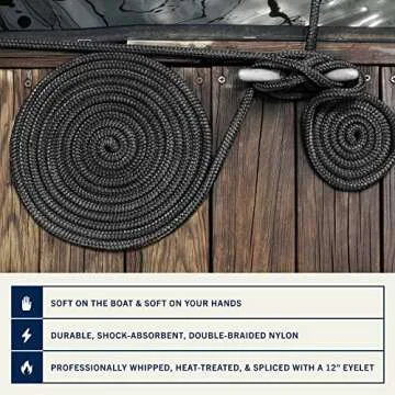 Rainier Supply Co. Boat Dock Lines & Rope -2pk 15ft x 3/8" or 25ft x 1/2", Boat Ropes for Docking - Premium Double Braided Nylon Dock Rope - Mooring Line with 12" Eyelet - Boat Rope - Black