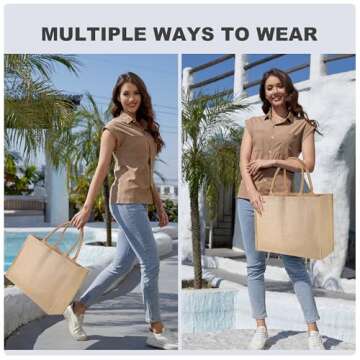 BeeGreen 8 Pack Burlap Jute Tote Bags Bulk X-Large Beach with Inner Zipper Pocket & Handles W16.5“×H13”×D7.25“ Blank for Teacher Mother Bridesmaid Wedding DIY Decoration