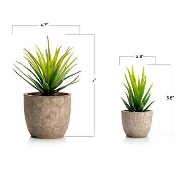 Velener Mini Home Decoration Aloe Vera Artificial Plants with Paper-Mache Pots (Set of 2), 7 inches and 5 inches, Faux Plants for Living Room, Kitchen, Bedroom, and Office Decor…