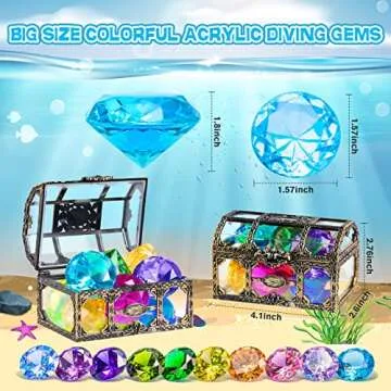 Diving Gem Pool Toy 10PCS DISHIO Big Colorful Diamond Diving Toy with Treasure Box Chest Pirate Pool...