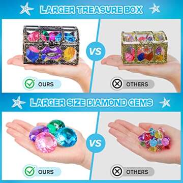 Diving Gem Pool Toy 10PCS DISHIO Big Colorful Diamond Diving Toy with Treasure Box Chest Pirate Pool Toys for Kids Toddlers Underwater Sinking Dive Gemstone for Swimming Bath Birthday Party Decoration