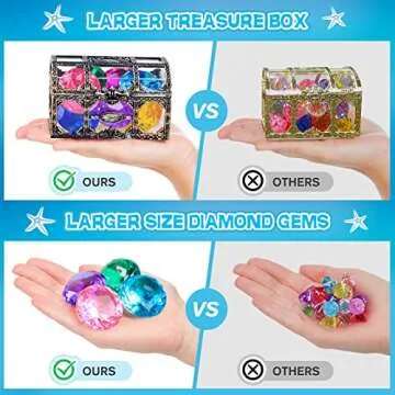 Diving Gem Pool Toy 10PCS DISHIO Big Colorful Diamond Diving Toy with Treasure Box Chest Pirate Pool Toys for Kids Toddlers Underwater Sinking Dive Gemstone for Swimming Bath Birthday Party Decoration