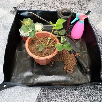 SisBroo Waterproof Plant Repotting Mat - Foldable Indoor Gardening Mat - 26.8" x 26.8" (Black)