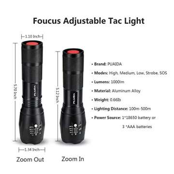 Bright Tactical Flashlight - 2 Pack PUAIDA LED Flashlights