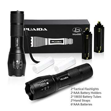 Bright Tactical Flashlight - 2 Pack PUAIDA LED Flashlights