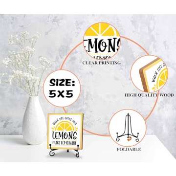 Zmyollo Funny Kitchen Desk Decor Sign, Lemons Wooden Sign With Stand, When Life Gives You Lemons Mak...