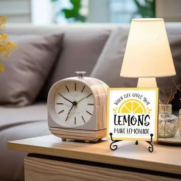 Zmyollo Funny Kitchen Desk Decor Sign, Lemons Wooden Sign With Stand, When Life Gives You Lemons Make Lemonade Sign For Farmhouse Home Kitchen Shelf Table, Inspirational Gifts For Woman Man, C29