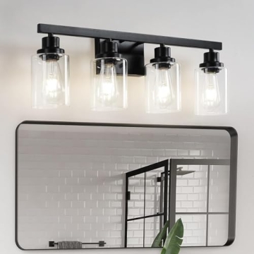 DIKAIDA Modern Matte Black 4-Light Bathroom Vanity Sconce