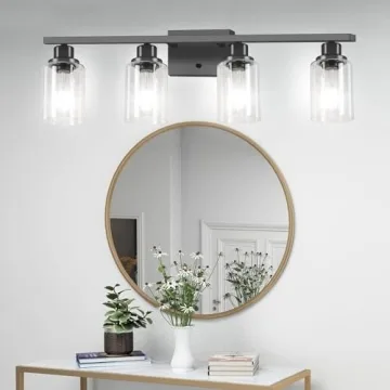 DIKAIDA Matte Black 4-Light Bathroom Vanity Sconce