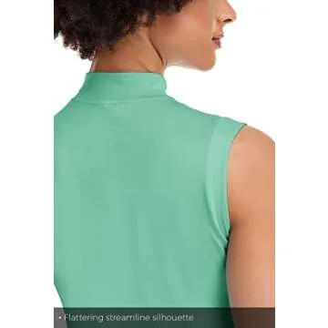 Sleeveless Golf Polo Shirts for Women Dry Fit Mock Neck T Shirts Zip Collar Ladies Clothes Moisture Wicking Collared Tennis Shirts Stretch SPF 50+ Tank Top Slim Fit Quick Dry Apparel Green