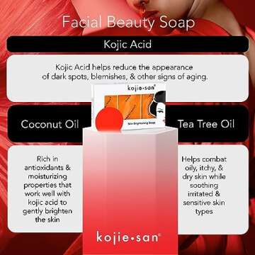 Kojie San Skin and Body Soap – Original Kojic Acid, Dark Spot Remover Soap Bar with Coconut & Tea Tree Oil – 3 x 65g Bars