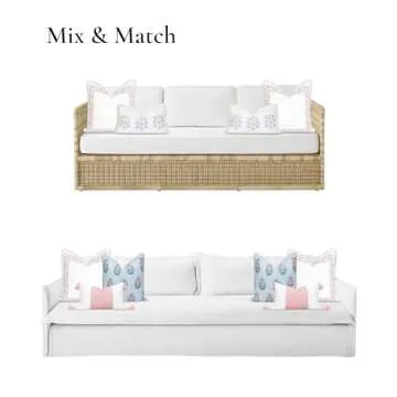 Hofdeco Premium Coastal Patio Indoor Outdoor Throw Pillow Cover Only, 20"x20" Water Repellent for Backyard, Couch, Blush Pink Embroidered Greek Key with Piping