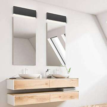 Ralbay 15.7in LED Black Wall Sconce 2-Pack Indoor Modern Black Wall Light Fixtures 14W LED Up and Down Black Bathroom Wall Lighting Fixtures Natural White Light 4500K