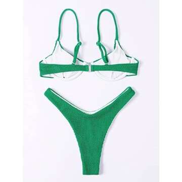 MakeMeChic Women's 2 Piece Bathing Suits Solid High Cut Bikini Set Underwire Swimsuits Green S