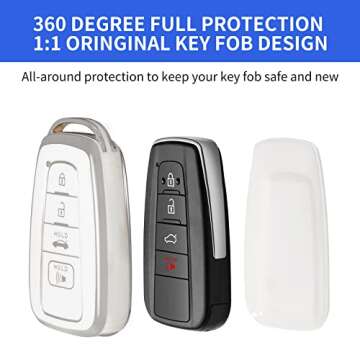 OFFCURVE for Toyota Key Fob Cover Premium Soft TPU Car Key Case Key Holder Fit for 2018-2022 Toyota RAV4 Camry Corolla Avalon C-HR Prius GT86 Highlander Car Smart Key Accessories, White