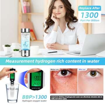 Hydrogen Water Bottle, Fiudiry Hydrogen Water Generator Improve Water Quality in 3 Minutes with Advanced SPE and PEM Technology Hydrogen Water Machine for Office, Travel and Daily Drinking