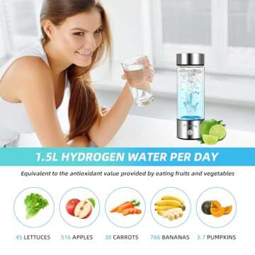 Hydrogen Water Bottle, Fiudiry Hydrogen Water Generator Improve Water Quality in 3 Minutes with Advanced SPE and PEM Technology Hydrogen Water Machine for Office, Travel and Daily Drinking