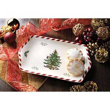 Spode Christmas Tree Peppermint Dessert Tray (12" x 7.25") - Festive Porcelain Serving Tray for Appe...