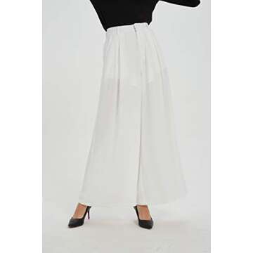 Tronjori Women High Waist Casual Wide Leg Long Palazzo Pants Trousers Regular Size(L,Ivory White)