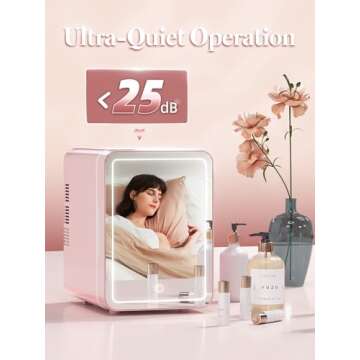 BOGDA Mini Skincare Fridge (4 Liter/6 Can) with Dimmable LED Light Mirror, Cooler and Warmer for Refrigerating Make Up, Skin Care and Food, Portable Mini Fridge for Bedroom, Office and Car, Pink