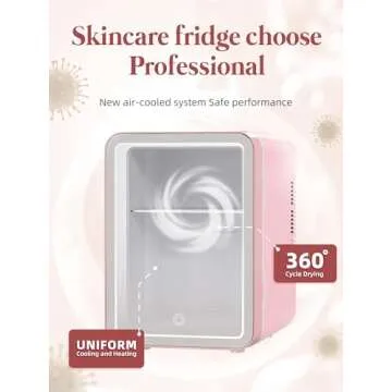 BOGDA Mini Skincare Fridge (4 Liter/6 Can) with Dimmable LED Light Mirror, Cooler and Warmer for Refrigerating Make Up, Skin Care and Food, Portable Mini Fridge for Bedroom, Office and Car, Pink