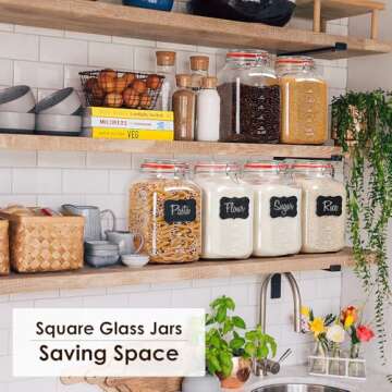 [UPGRADE] 2 Pack Square Super Wide Mouth Airtight Glass Storage Jars with Lids, 1.1 Gallon Glass Jars with 2 Measurement Marks, Canning Jars with Leak-proof Lid for Kitchen(Extra Label and Gasket)