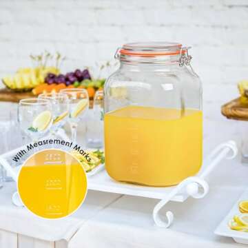 [UPGRADE] 2 Pack Square Super Wide Mouth Airtight Glass Storage Jars with Lids, 1.1 Gallon Glass Jars with 2 Measurement Marks, Canning Jars with Leak-proof Lid for Kitchen(Extra Label and Gasket)