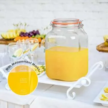 [UPGRADE] 2 Pack Square Super Wide Mouth Airtight Glass Storage Jars with Lids, 1.1 Gallon Glass Jars with 2 Measurement Marks, Canning Jars with Leak-proof Lid for Kitchen(Extra Label and Gasket)