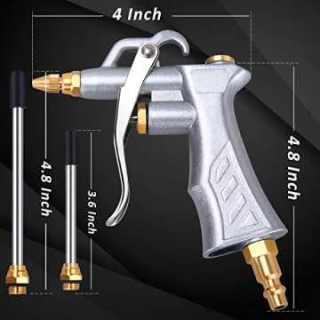 JASTIND Industrial Air Blow Gun with Brass Adjustable Air Flow Nozzle and 2 Steel Extension, Pneumat...