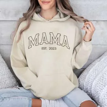 NAZENTI Embroidered Mama Crewneck Sweatshirt, Mothers Day Shirt, Mama Embroidery Crewneck Pullover, Pregnancy Reveal Gift for New Mom, Women Christmas Sweatshirt