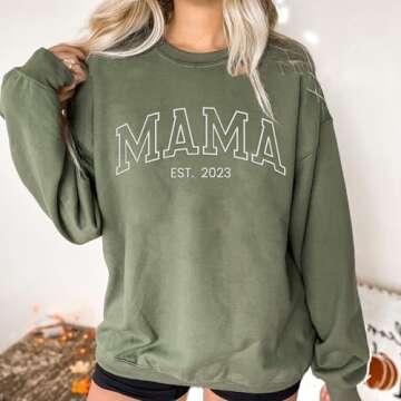 NAZENTI Embroidered Mama Crewneck Sweatshirt, Mothers Day Shirt, Mama Embroidery Crewneck Pullover, Pregnancy Reveal Gift for New Mom, Women Christmas Sweatshirt