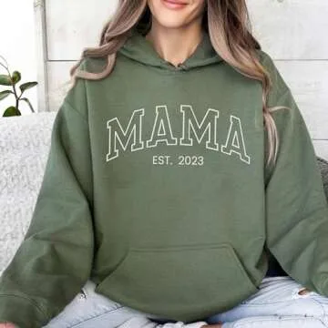 NAZENTI Embroidered Mama Crewneck Sweatshirt, Mothers Day Shirt, Mama Embroidery Crewneck Pullover, Pregnancy Reveal Gift for New Mom, Women Christmas Sweatshirt