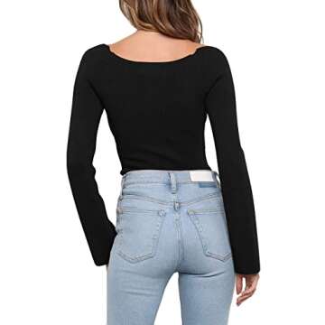 LILLUSORY Womens Spring Outfits Holiday Winter Clothes Sweetheart Neckline Pullover Tops Long Sleeve Fitted Shirt Sweater Black