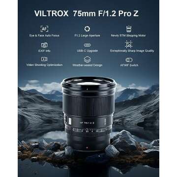 VILTROX 75mm f/1.2 F1.2 PRO Z Mount Auto Focus APS-C Lens for Nikon Z-Mount Camera Ultra Wide Angle ...
