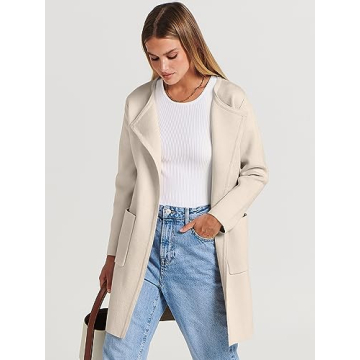 Caracilia Women's Open Front Cardigan Sweaters Long Knit Oversized Dressy Casual Coatigan Jackets 2024 Fall Winter Coats Beige S