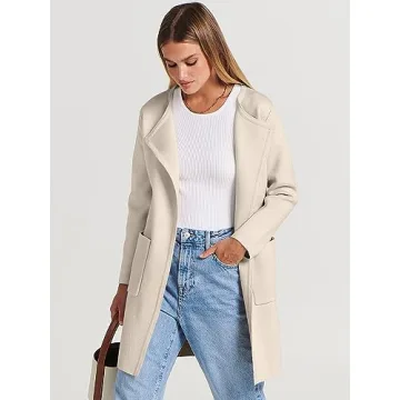 Caracilia Women's Open Front Cardigan Sweaters Long Knit Oversized Dressy Casual Coatigan Jackets 2024 Fall Winter Coats Beige S