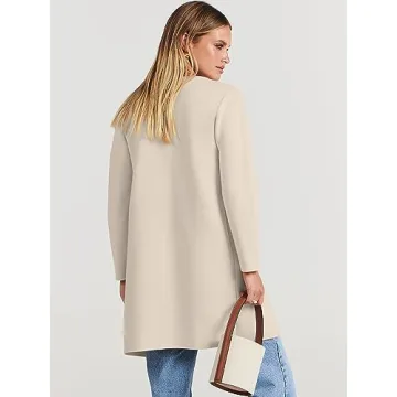 Caracilia Women's Open Front Cardigan Sweaters Long Knit Oversized Dressy Casual Coatigan Jackets 2024 Fall Winter Coats Beige S