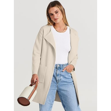 Caracilia Women's Open Front Cardigan Sweaters Long Knit Oversized Dressy Casual Coatigan Jackets 2024 Fall Winter Coats Beige S