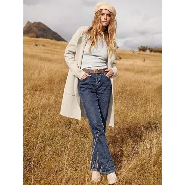 Caracilia Women's Open Front Cardigan Sweaters Long Knit Oversized Dressy Casual Coatigan Jackets 2024 Fall Winter Coats Beige S